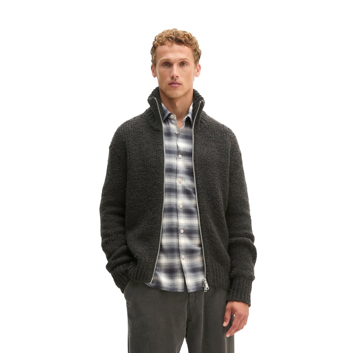Cardigan oversize en maille bouclée en mélange de laine vierge douce noir, MARC O'POLO