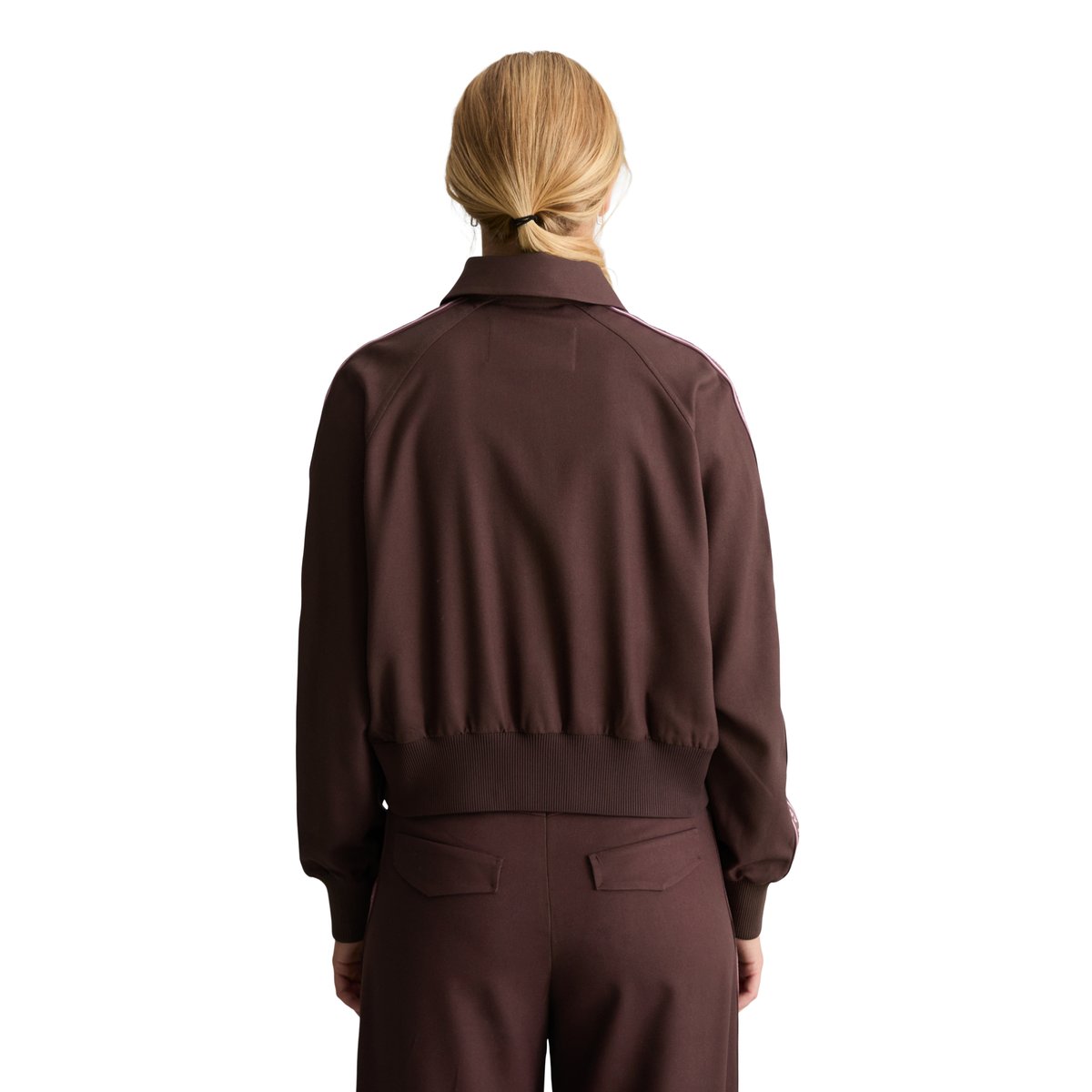 Blouson court avec bandeau portant le logo tissé en mélange polyester-viscose marron, MARC O’POLO DENIM