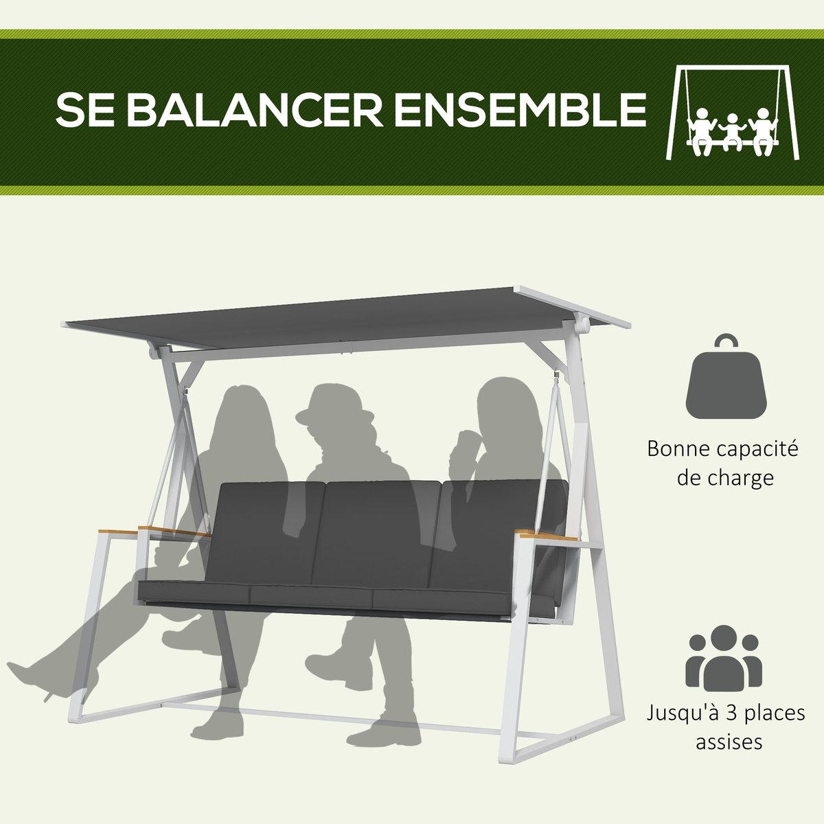 Banc à bascule Acier Gris foncé gris, OUTSUNNY