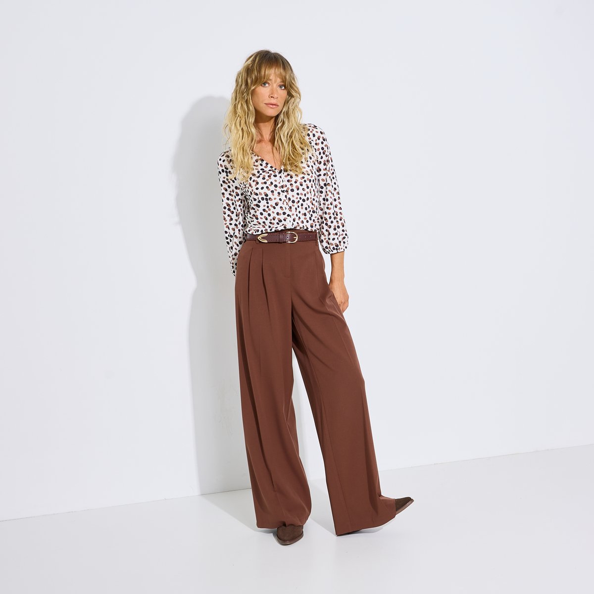 Blouse fluide col V imprimé blanc cassé ecru, GRAIN DE MALICE