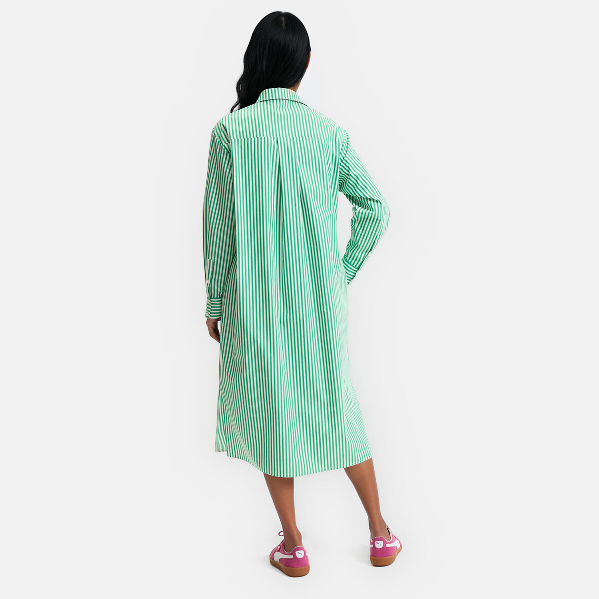 Robe droite forme chemise, longue, manches longues rayé vert, LA REDOUTE COLLECTIONS