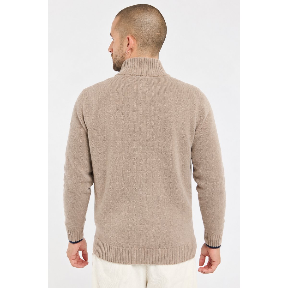 Gilet zippé col montant Bérac - laine beige h26, GUY DE BERAC