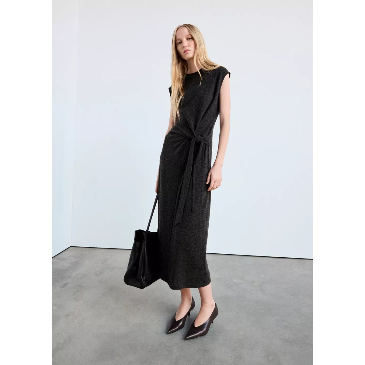 Robe maille nœud gris anthracite, MANGO