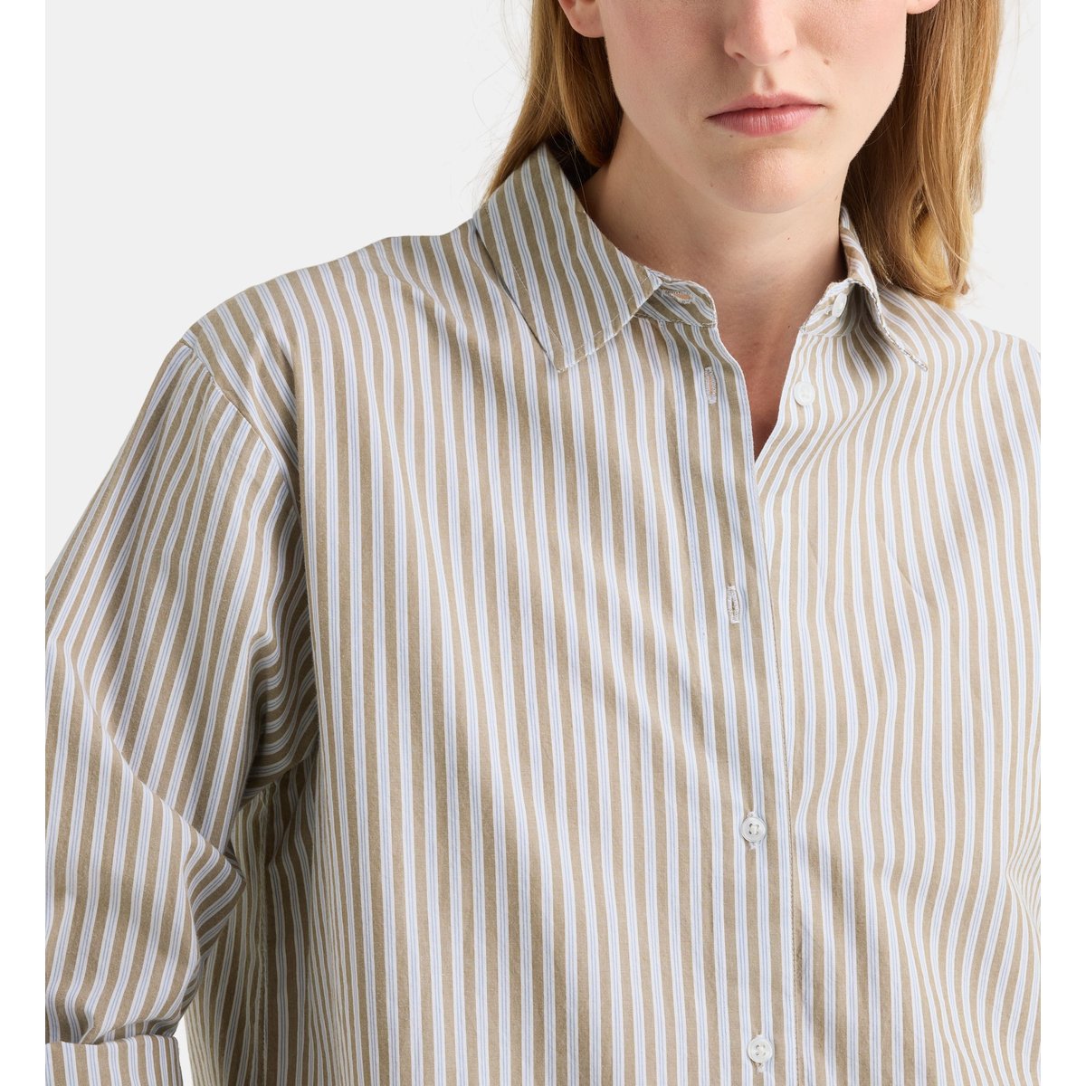 Chemise droite chelsea rayé coton kaki, GALERIES LAFAYETTE