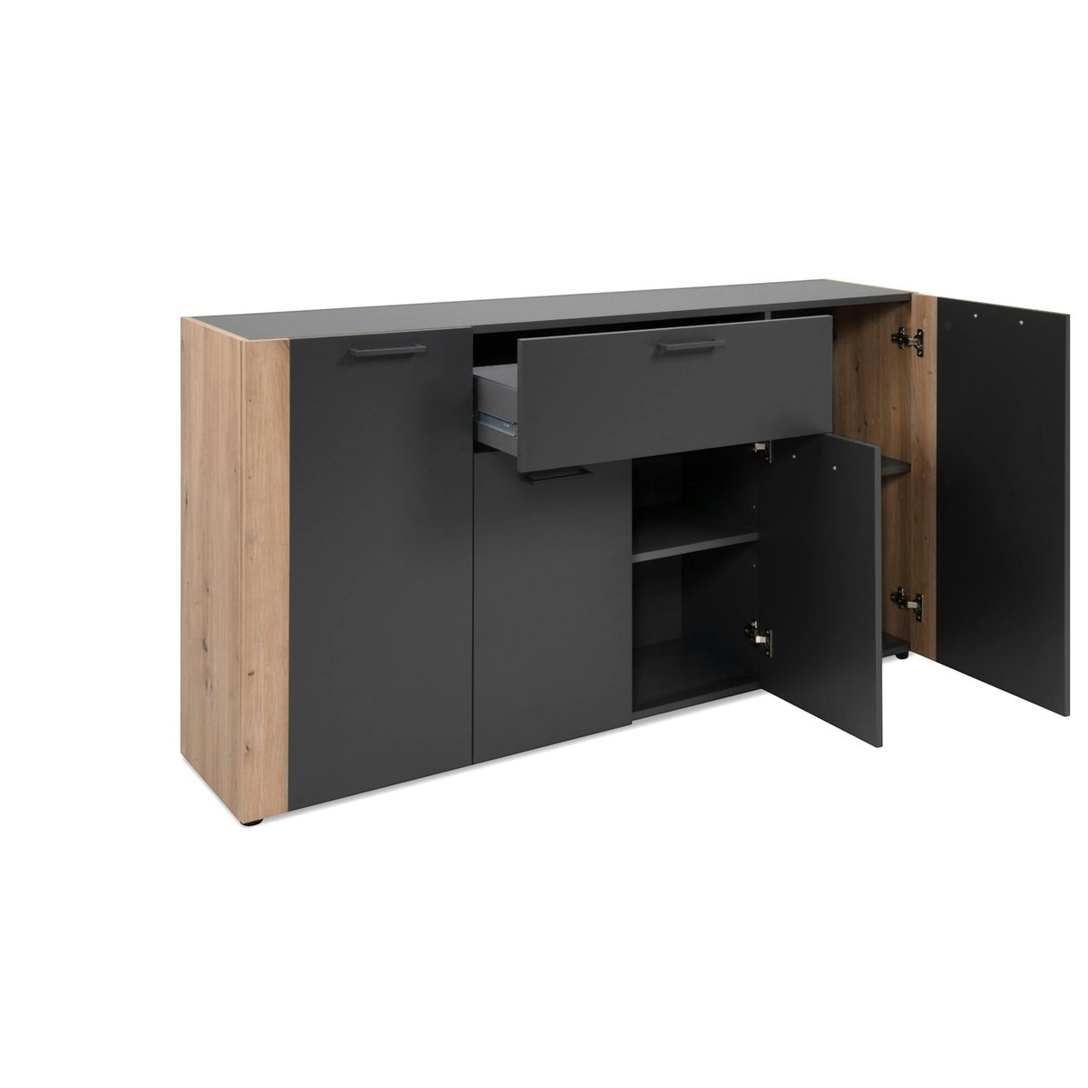 Buffet salle à manger gris foncé 4 portes 1 tiroir ALVA bois naturel, PIER IMPORT