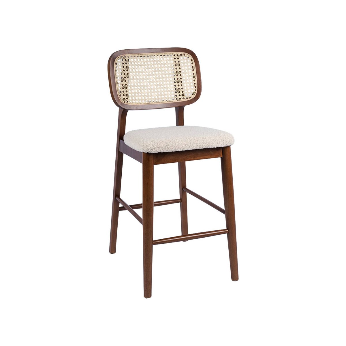Tabouret de bar bois d'hévéa cannage et bouclette 66,5cm (lot de 2) MANI noyer, SWEEEK