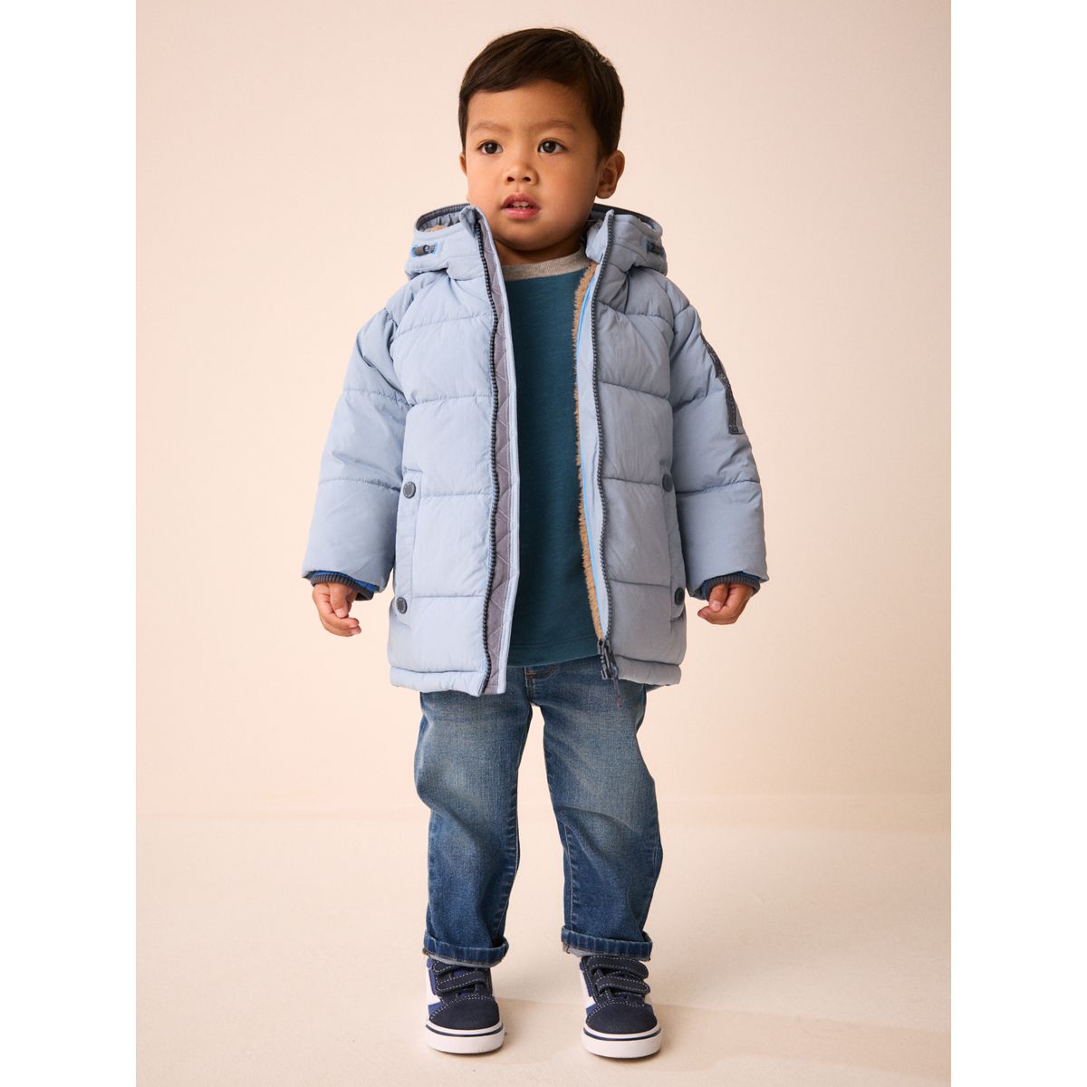 Manteau rembourré à doublure peau lainée bleu clair, NEXT