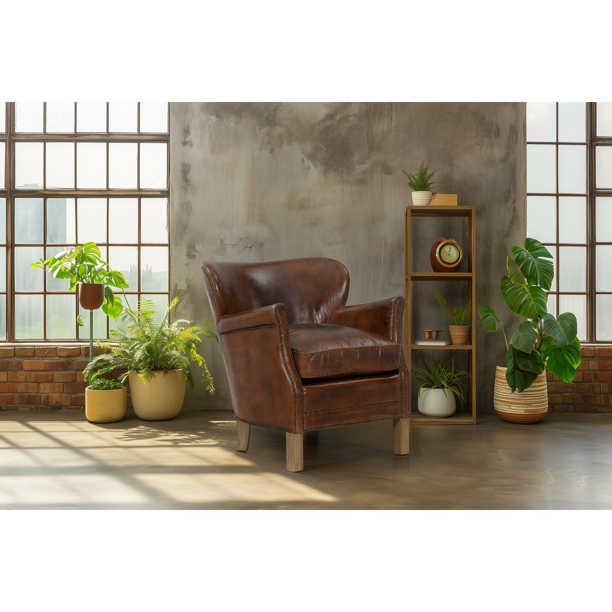 Fauteuil club en cuir aniline NEOTURNER marron foncé, PRODUIT INTERIEUR BRUT