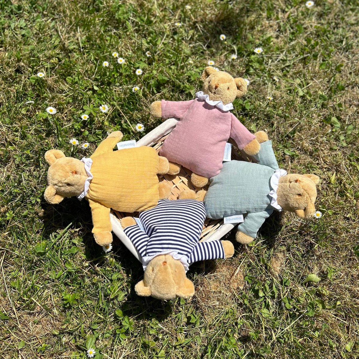 Doudou avec hochet bleu, blanc, marron, TROUSSELIER