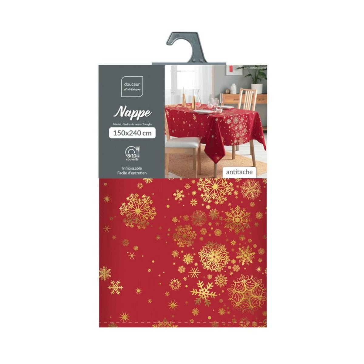 Nappe Rectangulaire 150x240 Imprimé Métallisé Rouge Et Doré rouge, DECORATIE