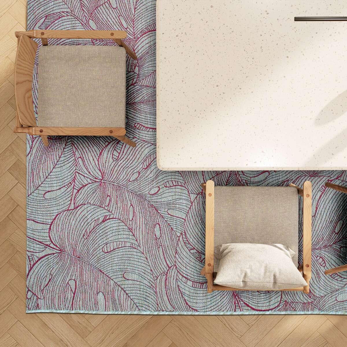 Tapis extérieur intérieur  bordeaux motif feuillage ORSA beige et bordeaux, THE DECO FACTORY