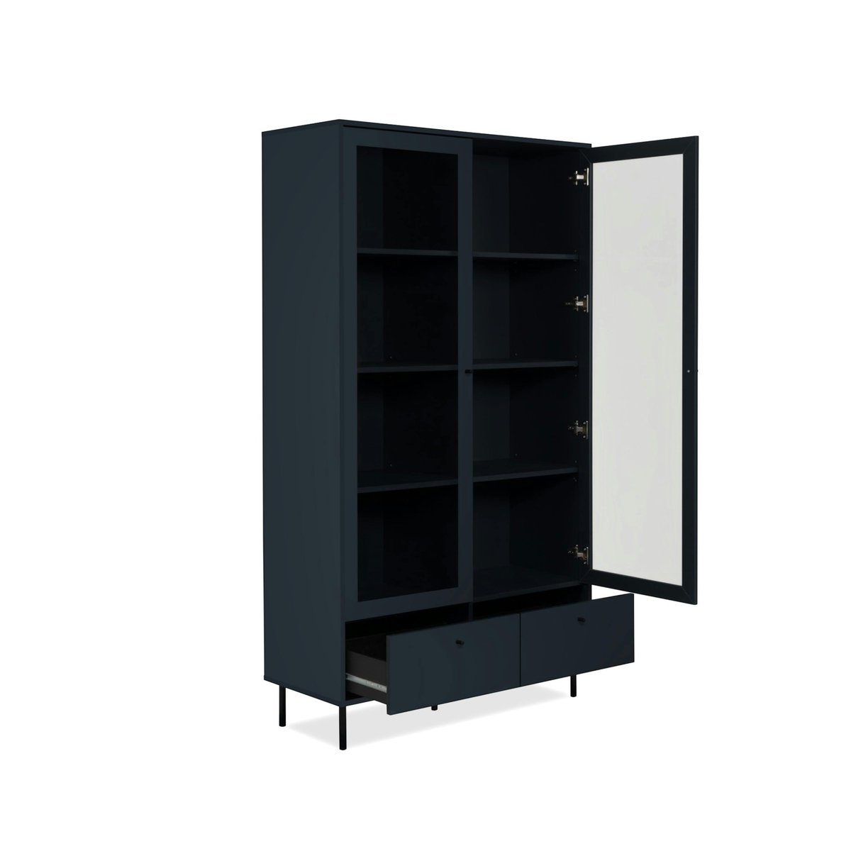 Bibliothèque vitrine bleu sombre 2 portes 1 tiroir RAVEN bleu, PIER IMPORT
