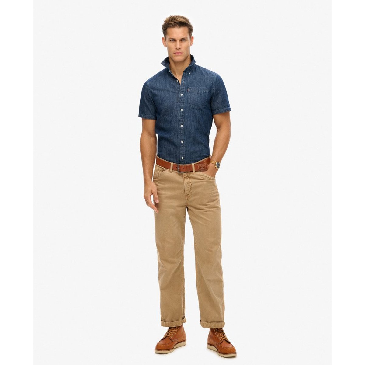 Chemise en jean à manches courtes Essential brut, SUPERDRY