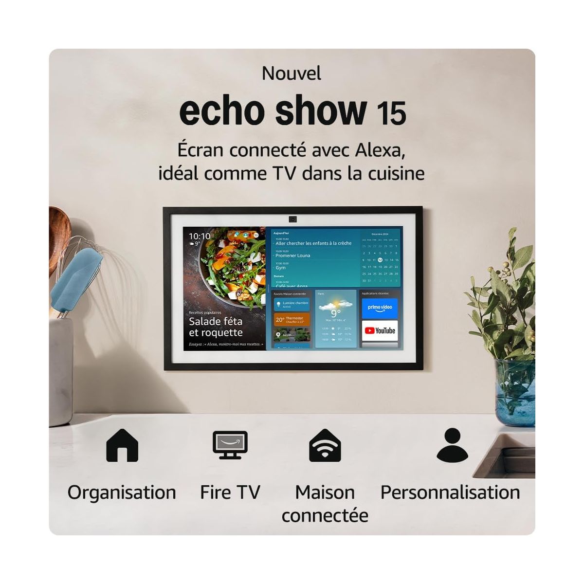 Assistant vocal Echo Show 15 (modèle 2024) noir, AMAZON