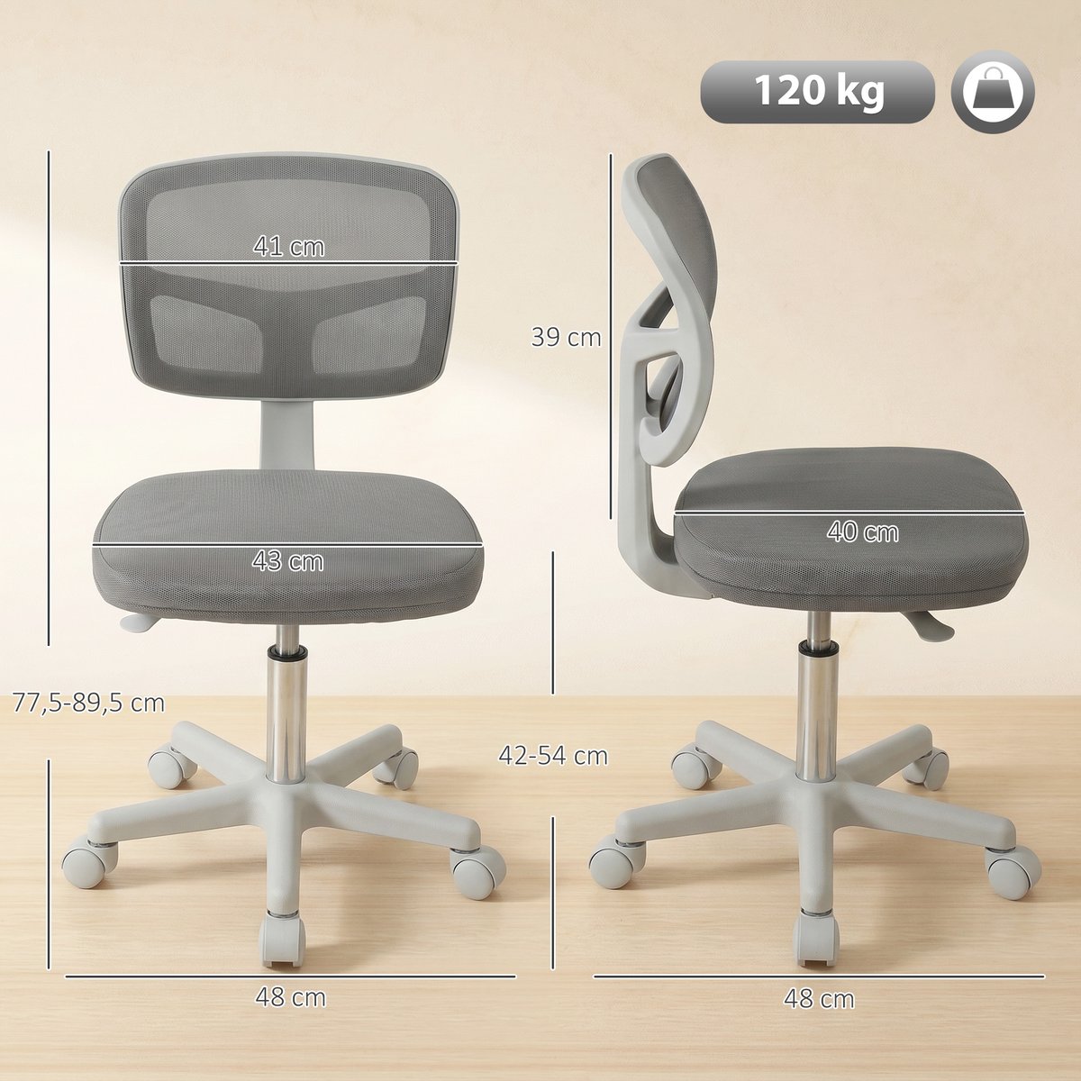 Chaise de bureau Tissu en maille Gris gris, HOMCOM