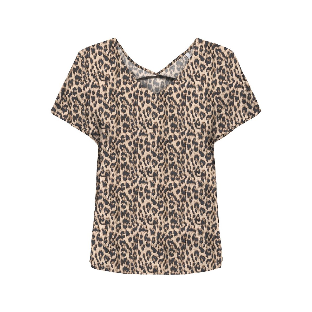 Blouse léopard, à manches courtes et col V imprimé léopard, ONLY
