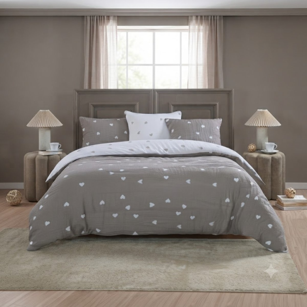 Parure de lit Charme en gaze de coton taupe, EDEN