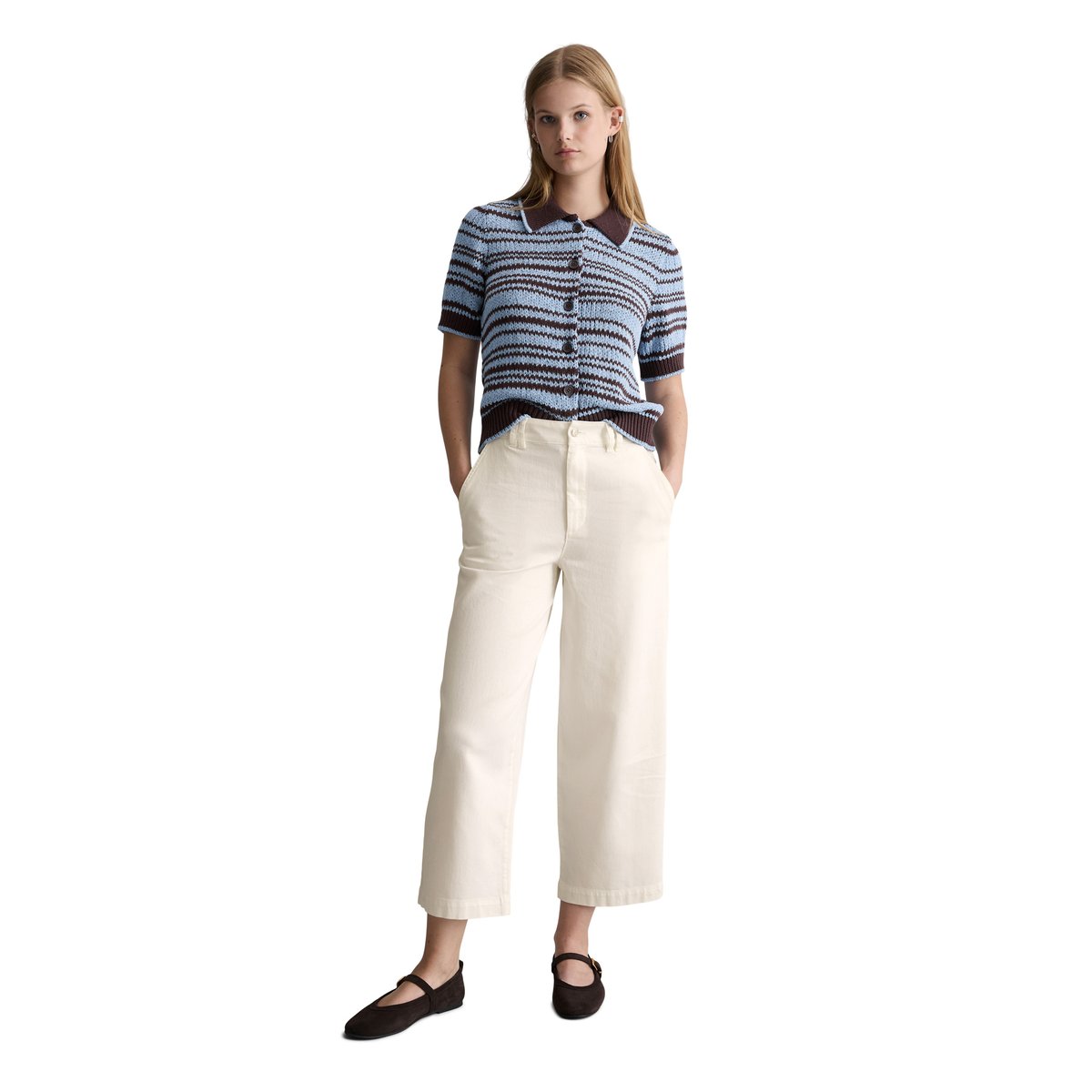 Barrel Pants cropped en coton organique-lyocell stretch blanc naturel, MARC O’POLO DENIM
