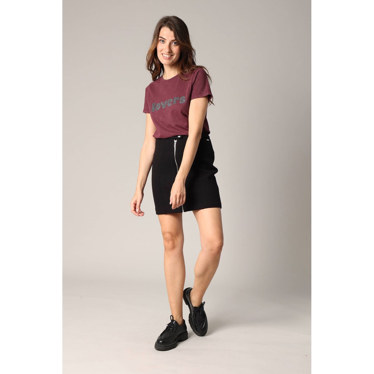 T-shirt 100 % coton avec imprimé lovers pailleté LOLOVER plum, DEELUXE