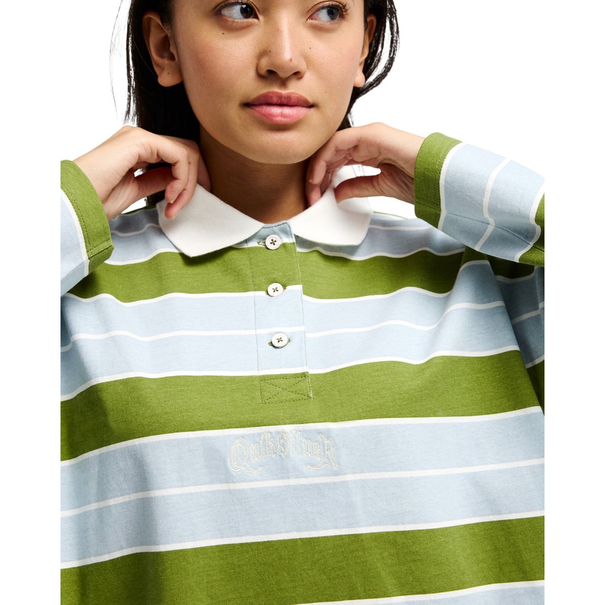 Polo manches longues HUTTON vert calliste green polo stripes, QUIKSILVER