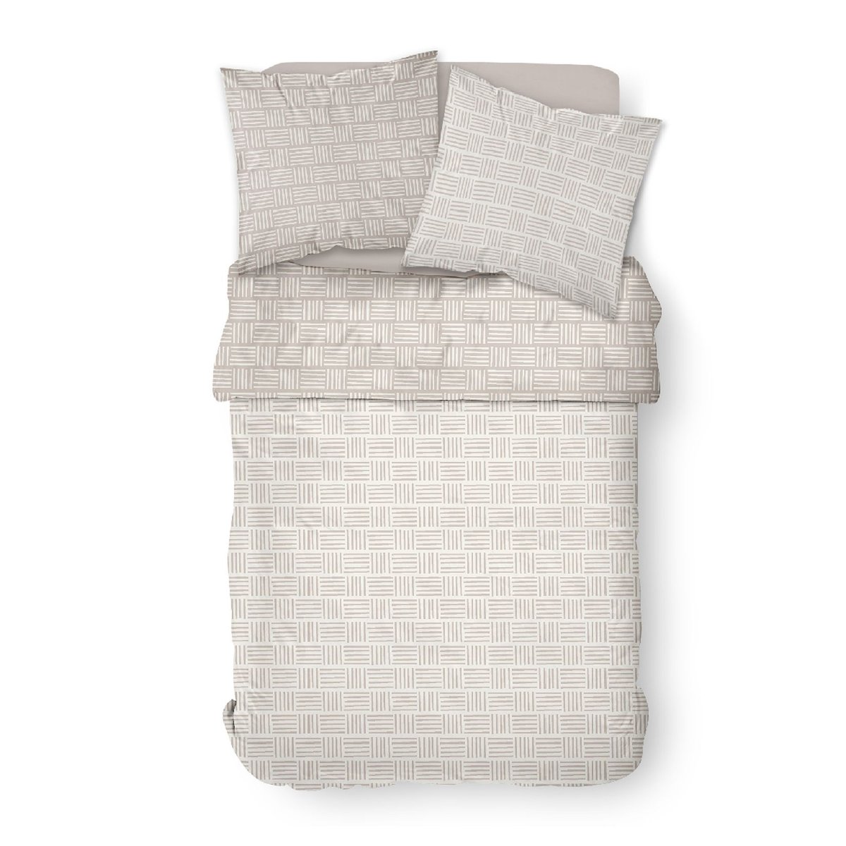 Parure de lit 2 personnes imprimé rayures coton SUNSHINE ABIGA beige, TODAY