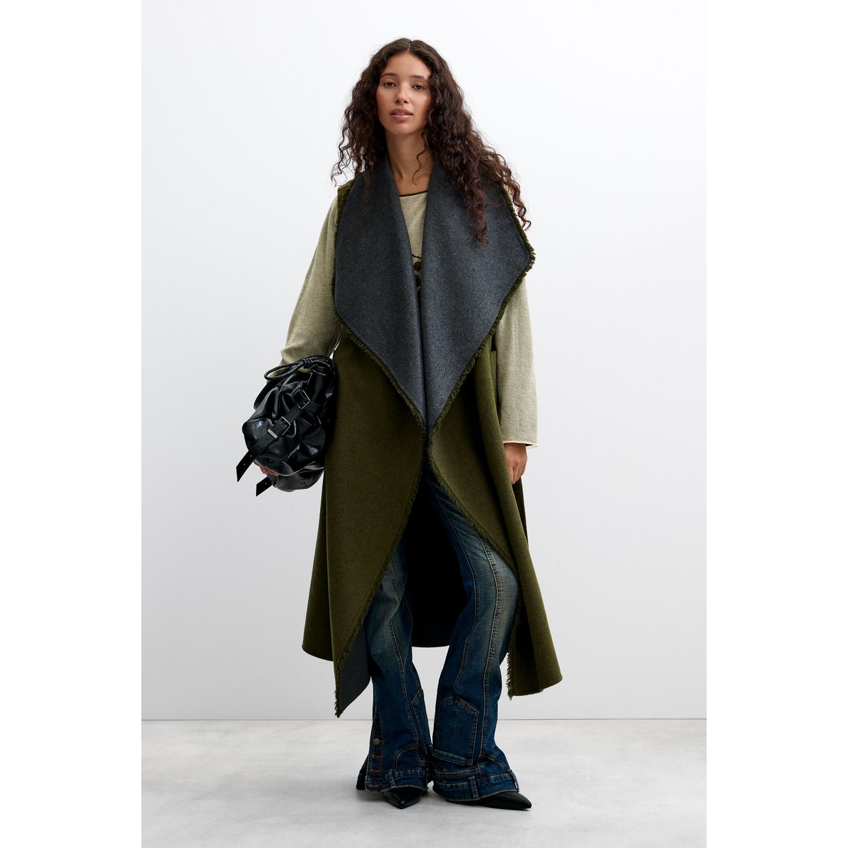 manteau regular en laine vert, DESIGUAL
