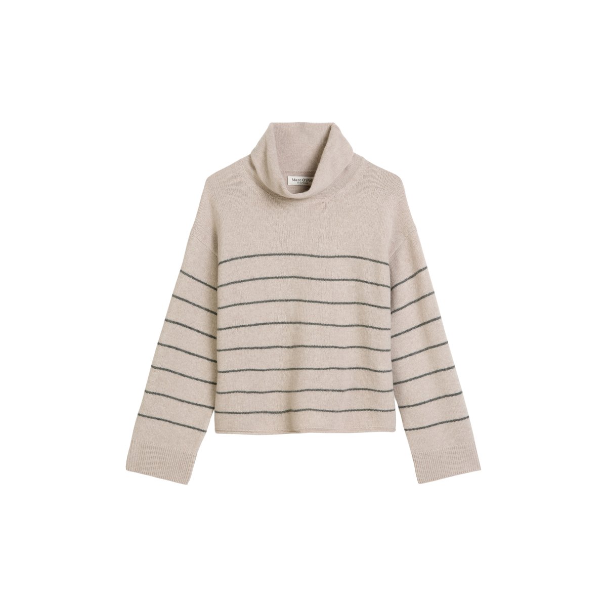 Pull à col roulé rayé relaxed en doux mélange de laine mérinos gris clair, MARC O'POLO