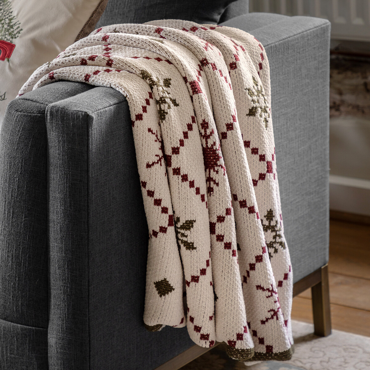 Fairisle Weave Chenille Woven Throw green, ÉDITÉ