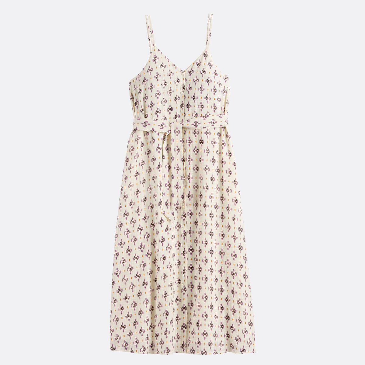 Robe à fines bretelles col V midi imprimée imprimé mauve, LA REDOUTE COLLECTIONS