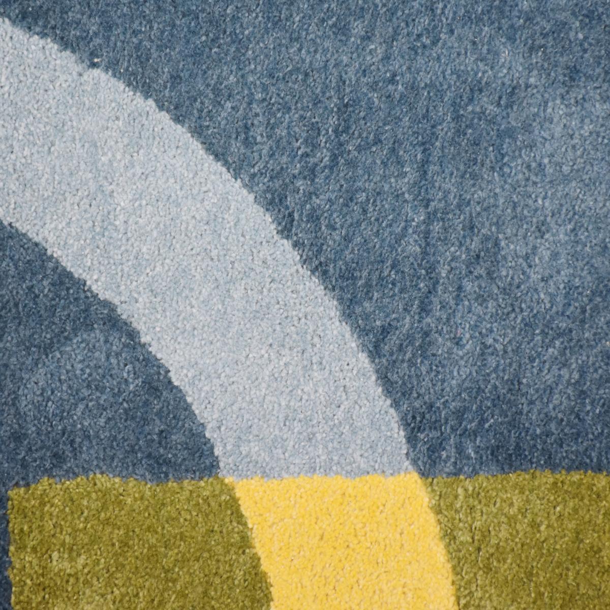 Tapis salon et chambre fait à la main en coton BIO CONTEMPORAIN bleu, gris, rouge, jaune, UN AMOUR DE TAPIS