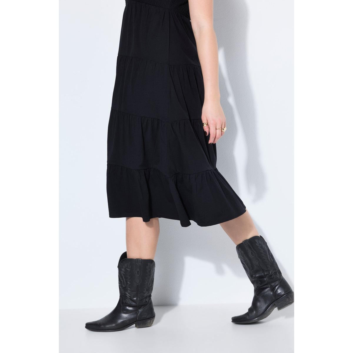 Robe maxi en jersey, ligne A noir, STUDIO UNTOLD