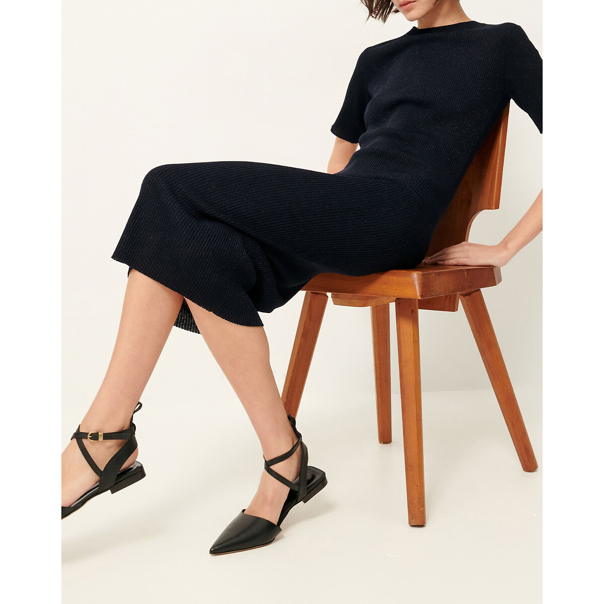 Glanzende tricot midi-jurk Little TIM zwart, SESSUN