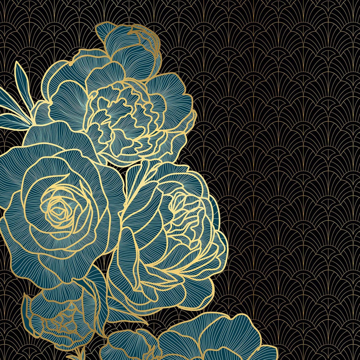 Papier peint, rose bleue noir, HEXOA