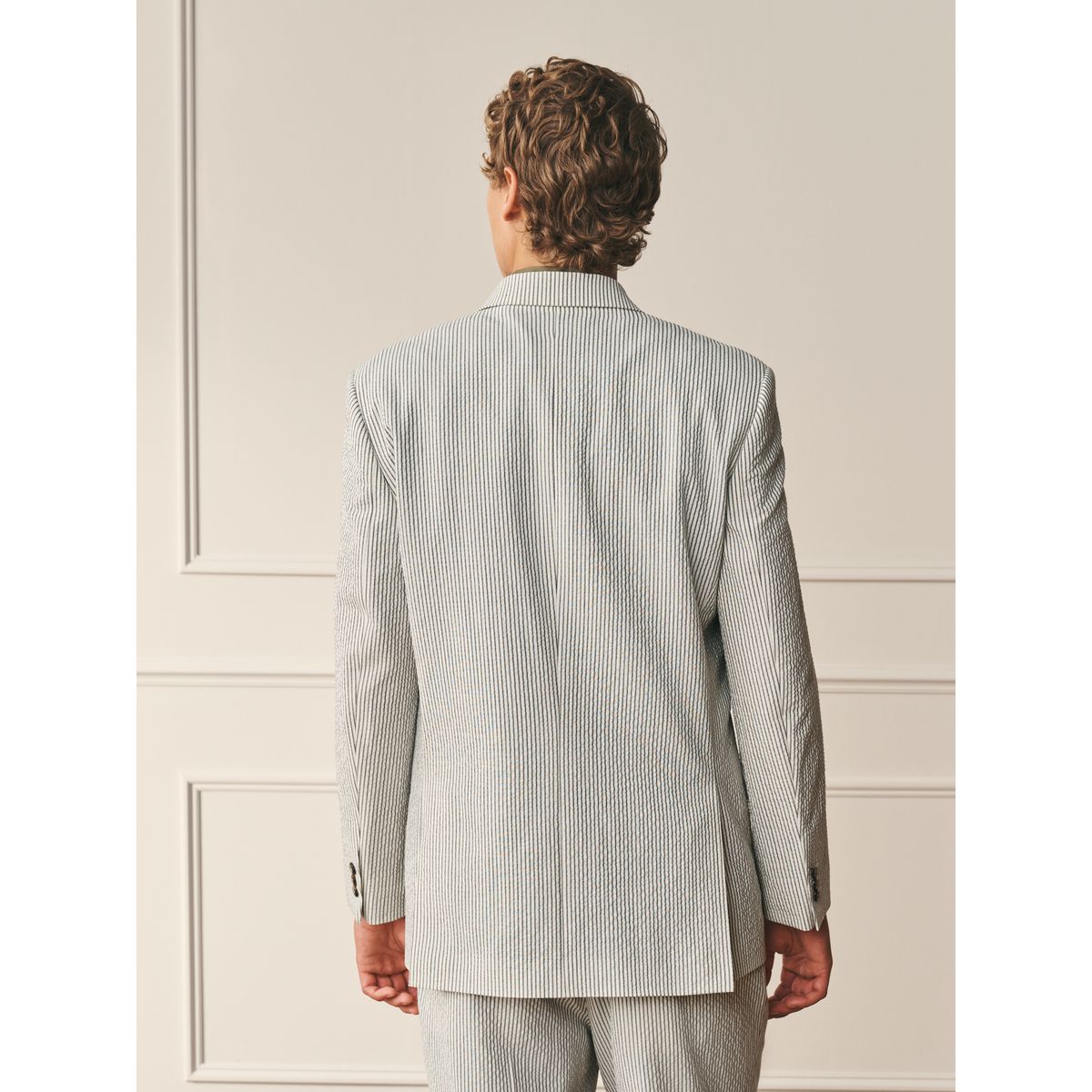 Veste de costume archive rayée en seersucker écru, NEXT