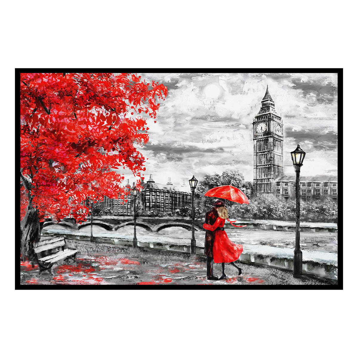 Affiche encadrée Paris en rouge affiche + cadre en métal - noir, HEXOA