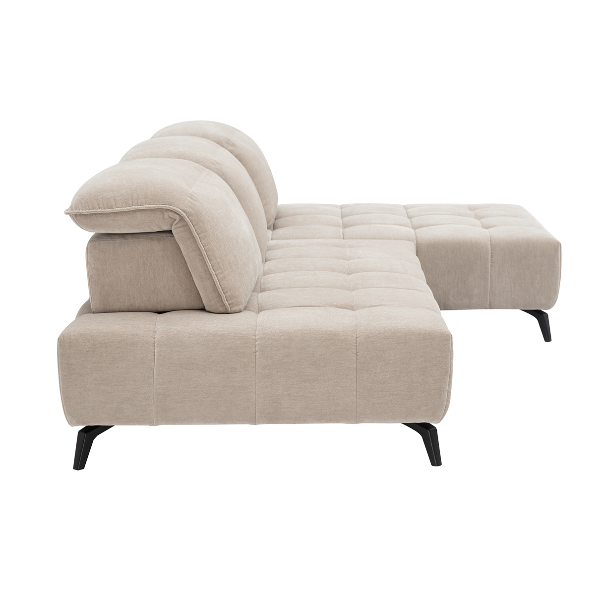 Canapé modulable 4 places avec têtières ajustables en tissu effet velours vert kaki et métal noir OLMO taupe, MILIBOO