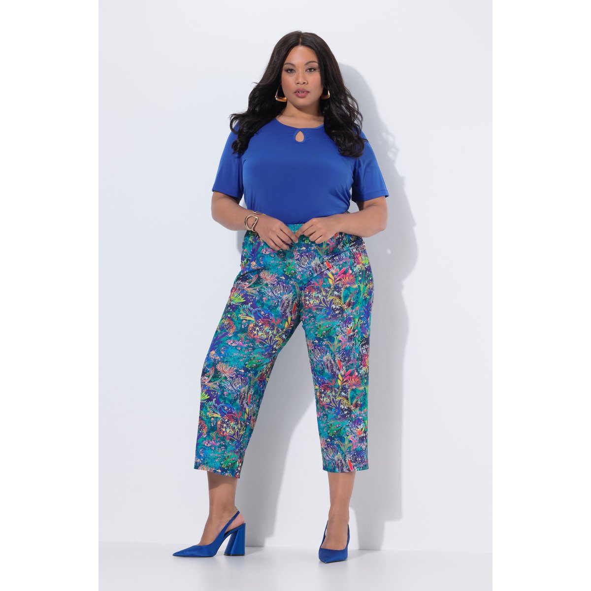 Pantalon 7/8 en jersey bleu azur, ULLA POPKEN