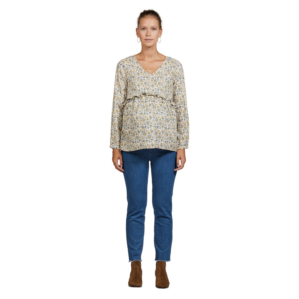 Jean droit effiloché de grossesse entrejambe 68 cm bleu denim, VERTBAUDET