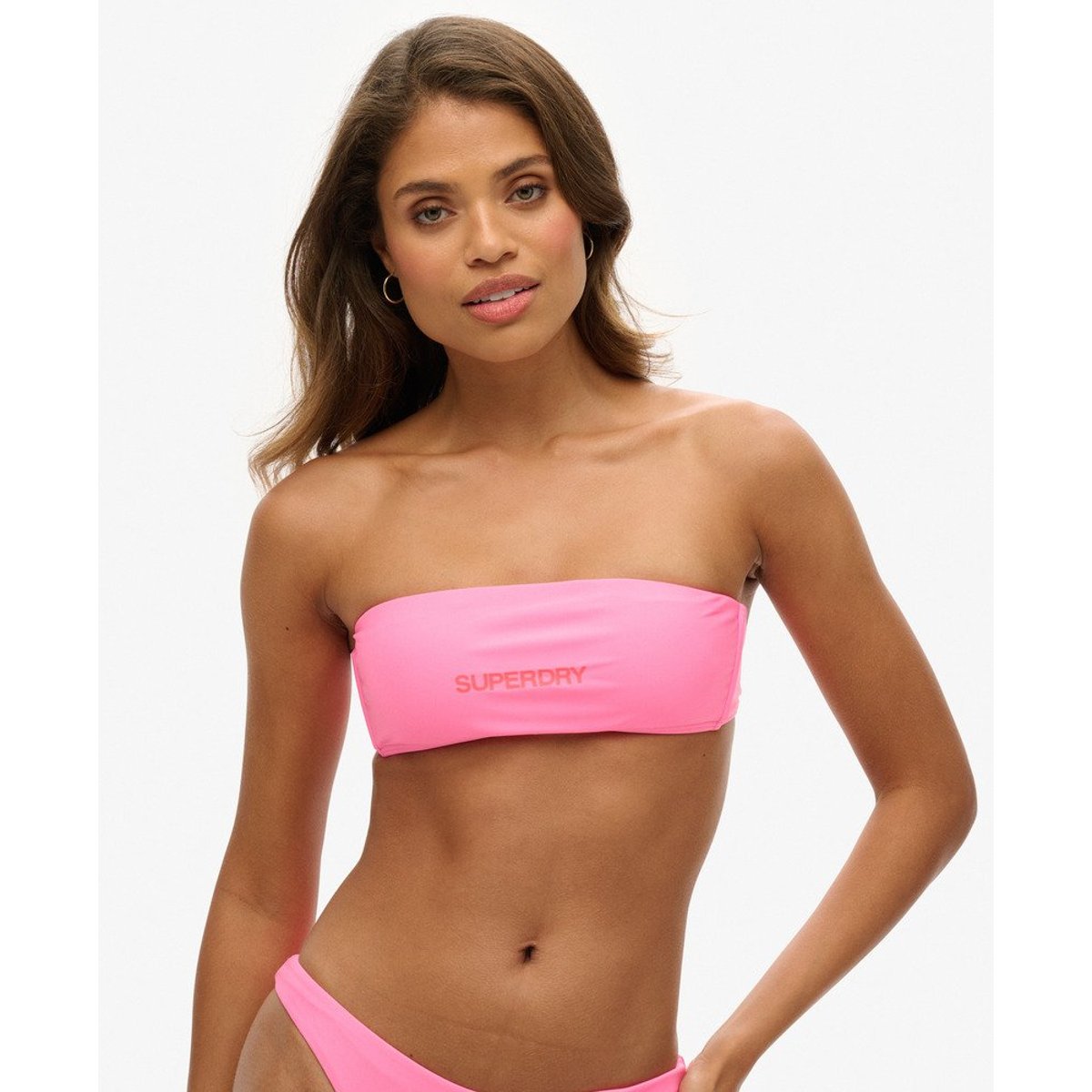 Haut de bikini bandeau à logo rose paparazzi, SUPERDRY