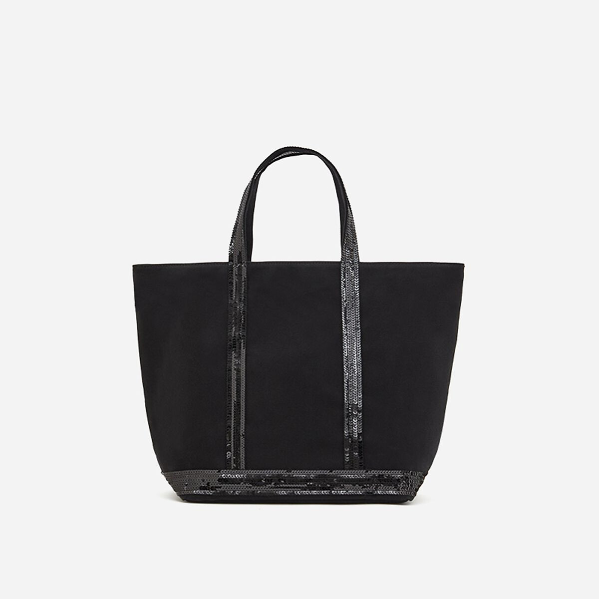 Cotton Canvas Medium Tote Bag with Sequin Trim black, VANESSA BRUNO