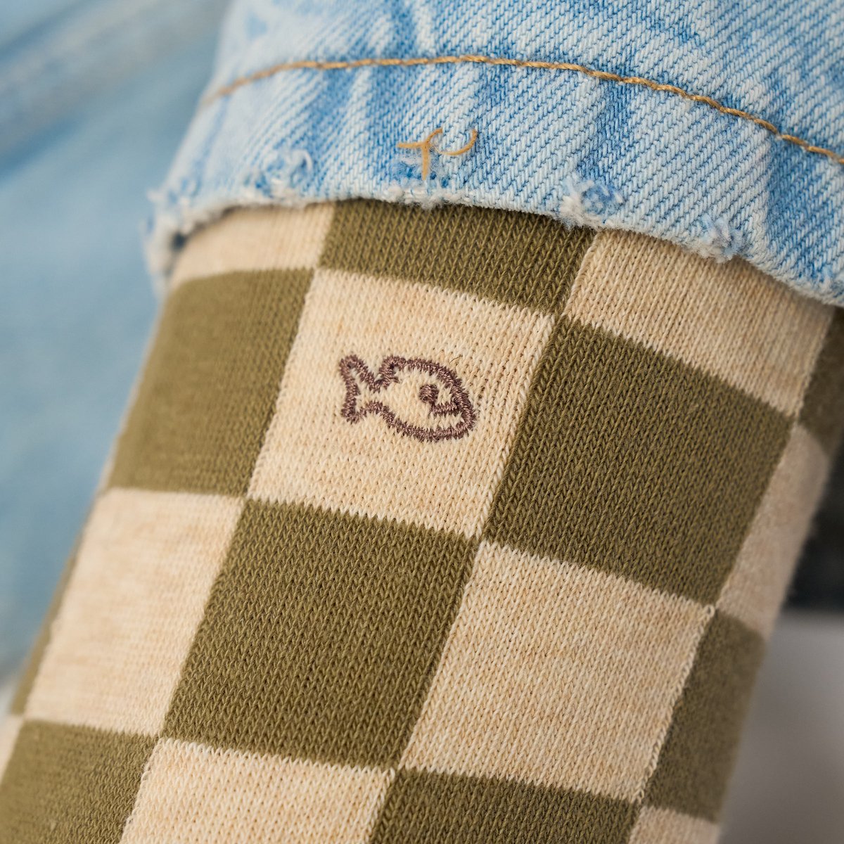 Chaussettes en coton peigné CARREAUX bleu et gris, BILLYBELT