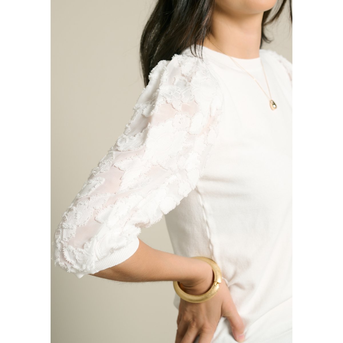 Pull manches fantaisie blanc casse, LOLALIZA