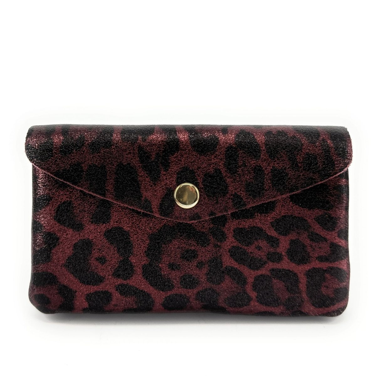 Pochette porte-monnaie en cuir irisé italien COMPO JUNGLE léopard bordeaux irisé, OH MY BAG