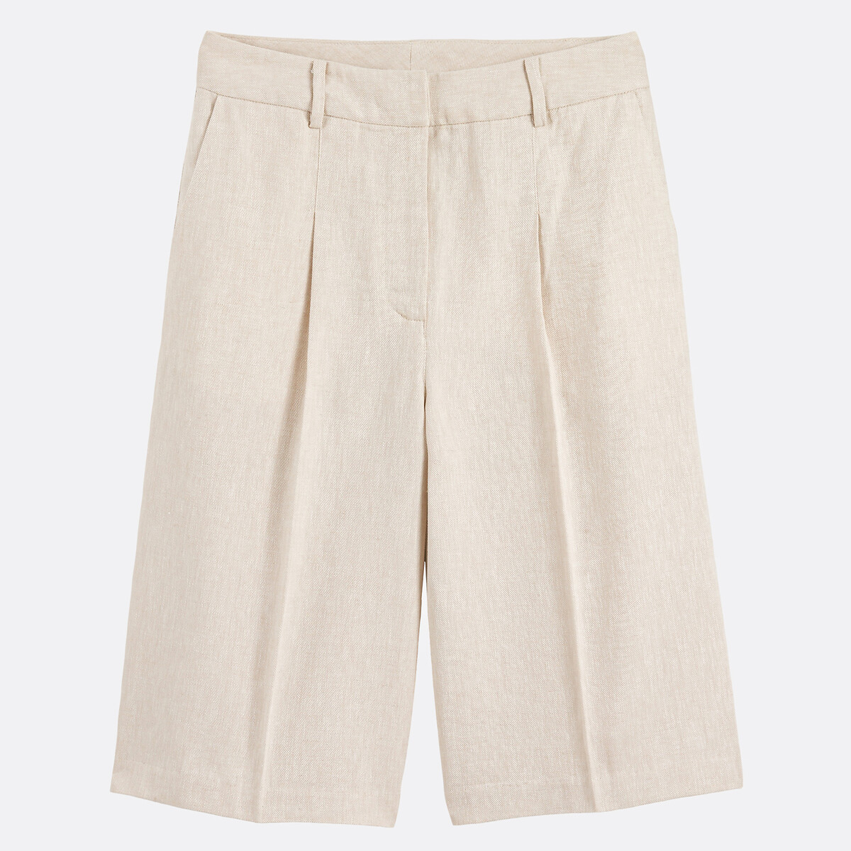 Bermuda à pinces en lin et coton beige, LA REDOUTE COLLECTIONS