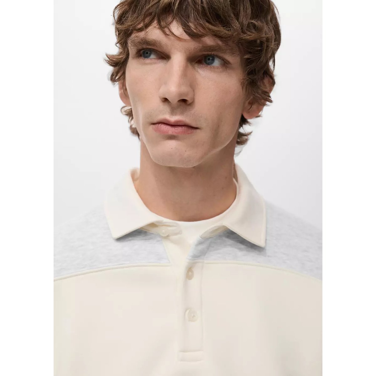 Sweat-shirt polo rayures gris chiné clair, MANGO MAN