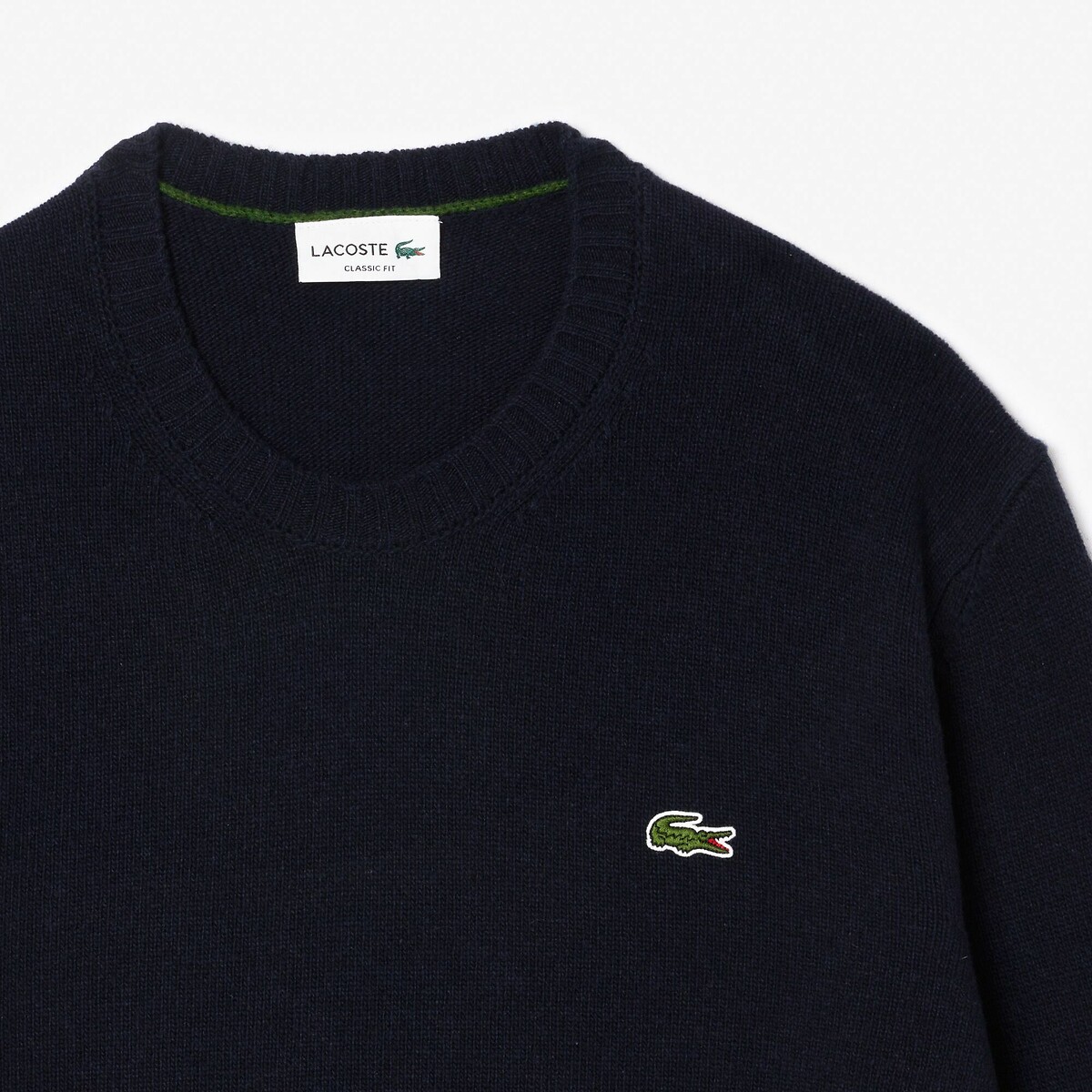 Pullover mit rundem Ausschnitt, Glattstrick aus kardierter Wolle marine, LACOSTE