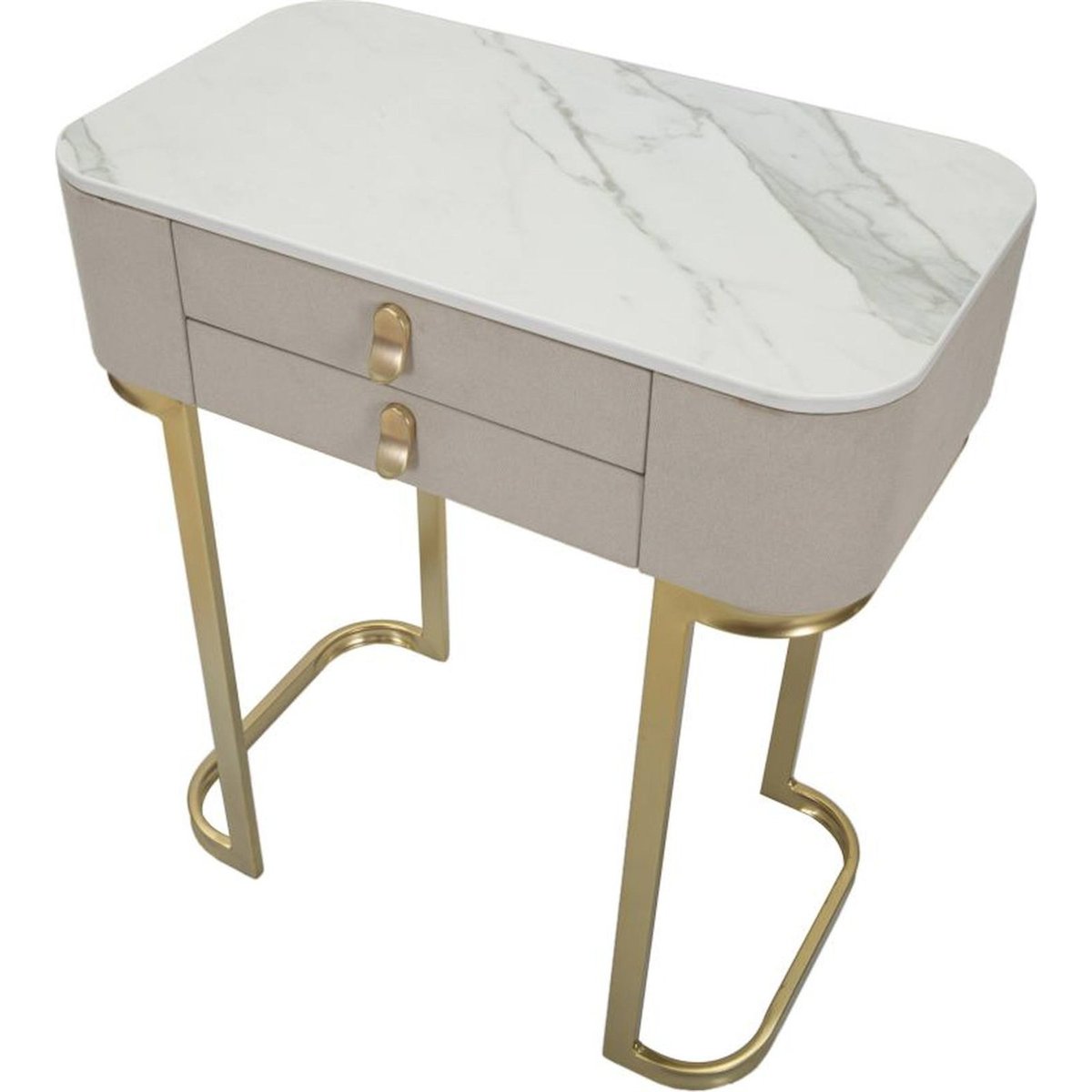 Console 2 tiroirs métal plateau effet marbre GLAM crème et or, RECOLLECTION