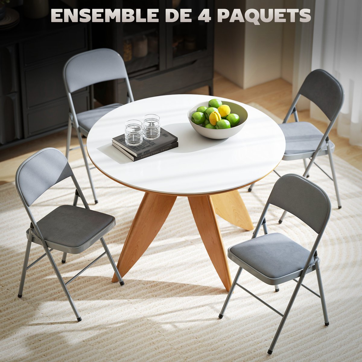 Chaise pliante Velours (100 % polyester) Gris gris clair, HOMCOM