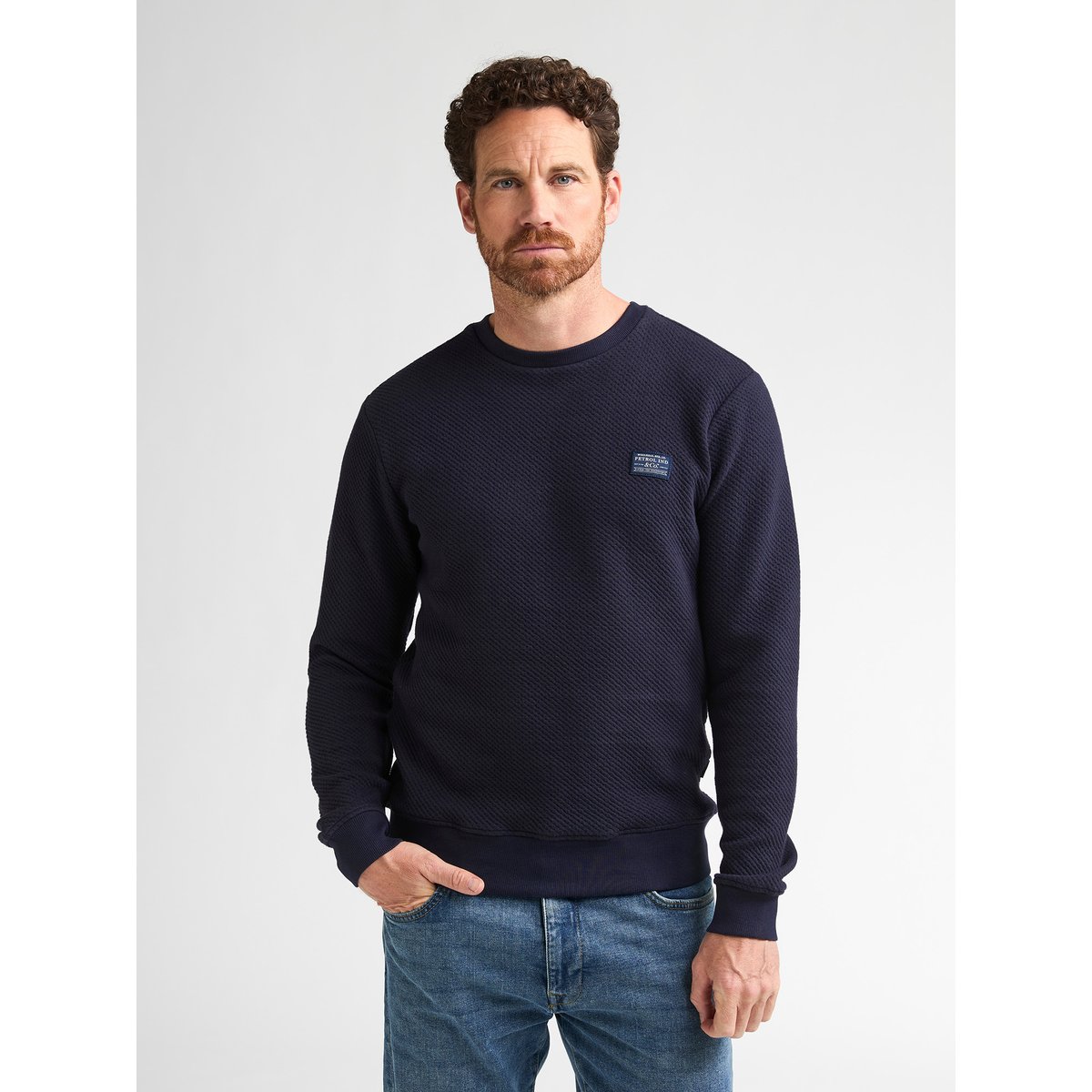 Sweat  col rond texturé ironwall bleu royal navy, PETROL INDUSTRIES