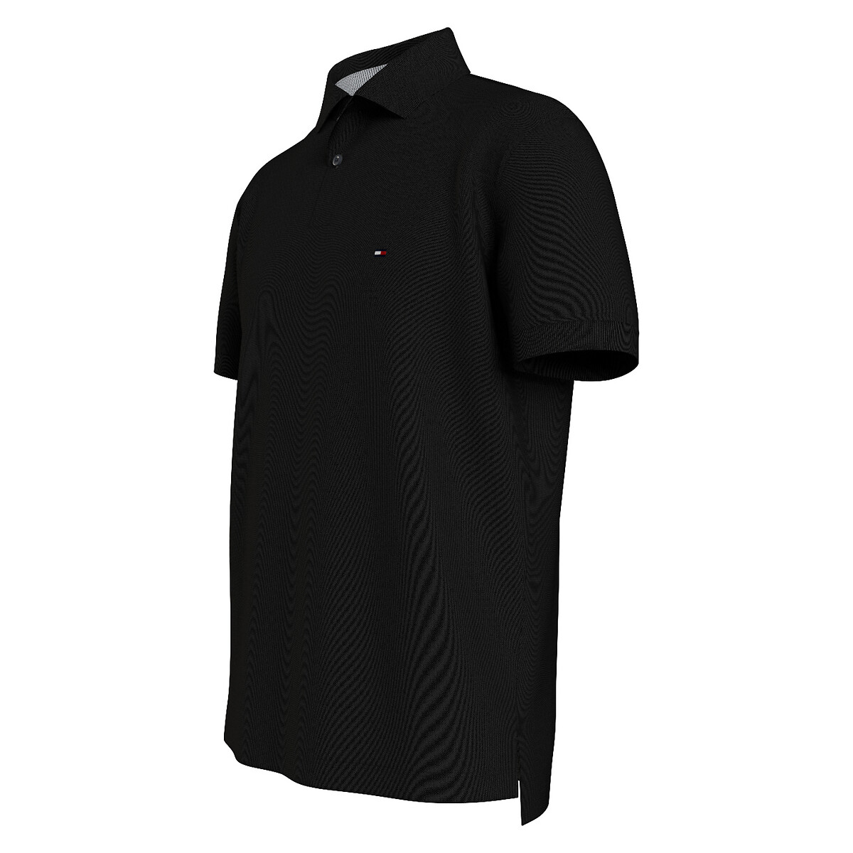 Polo direito stretch, gola com 2 botões preto , TOMMY HILFIGER
